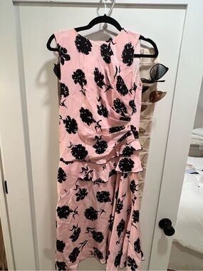 Oscar de la renta Sleeveless Pink Floral Ruffle Midi Dress size 2